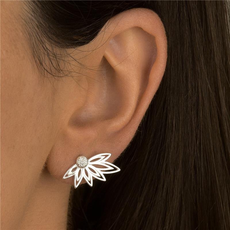 BRINCO MEIA FLOR COM ZIRCÔNIA